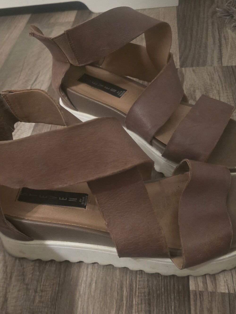 Steven By Steve Madden Wedge Platform Sandals in Brown - Stretch Strap Comfort